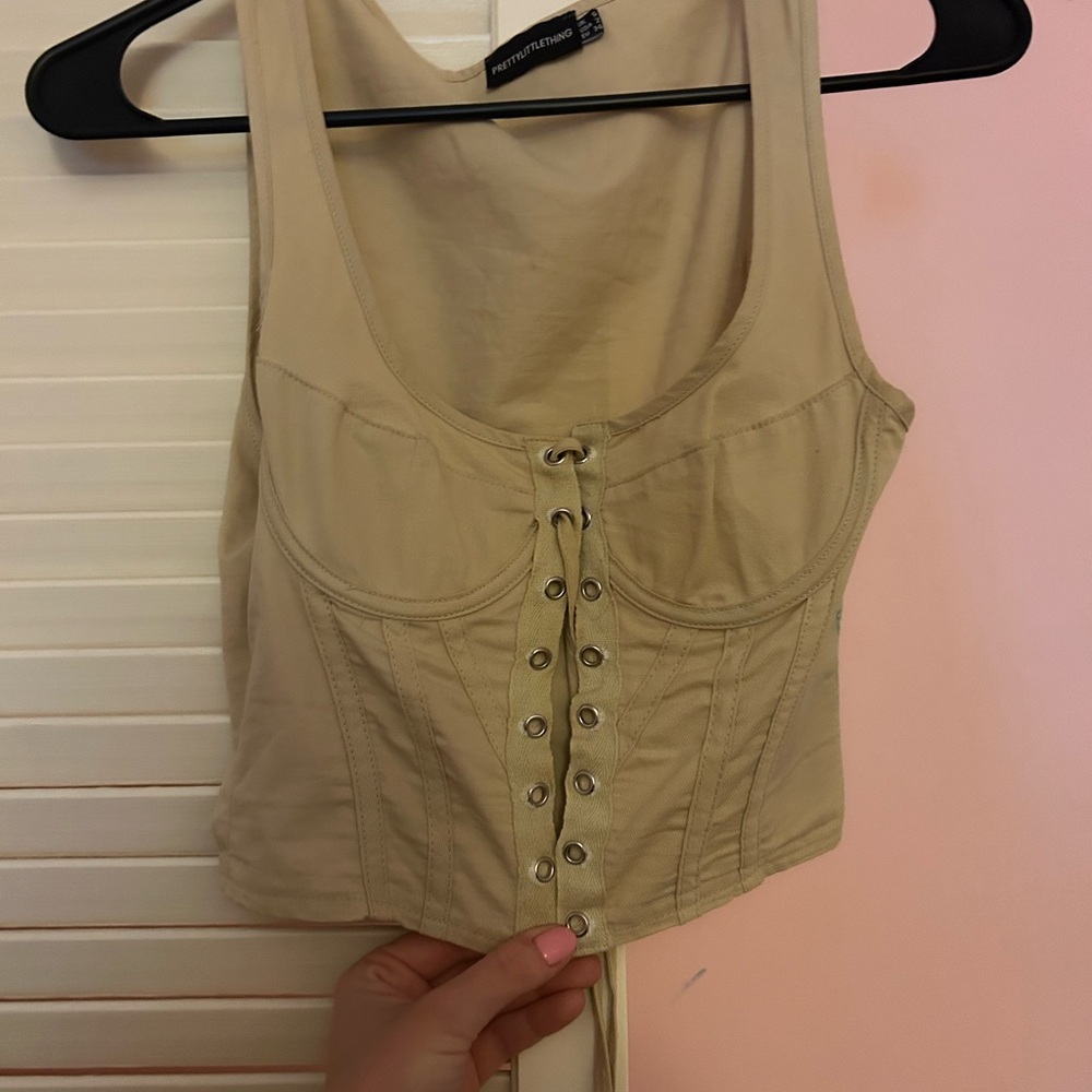 PrettyLittleThing Tan Lace Up Corset Top